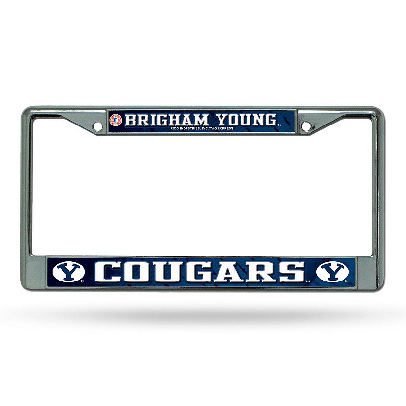 Rico Industries NCAA  BYU Cougars  12" x 6" Chrome Frame With Decal Inserts - Car/Truck/SUV Automobile Accessory Image