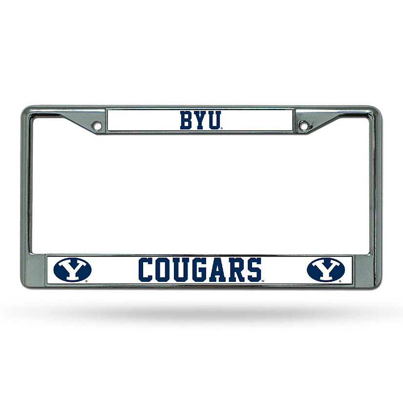 Rico Industries NCAA  BYU Cougars Premium 12" x 6" Chrome Frame With Plastic Inserts - Car/Truck/SUV Automobile Accessory Image