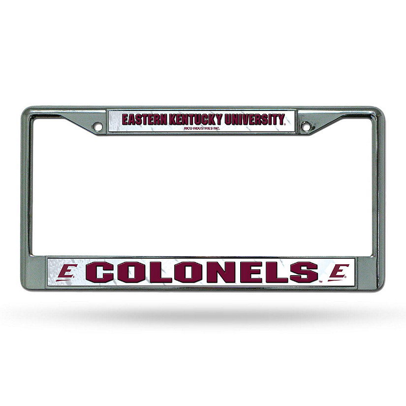 Rico Industries NCAA  Eastern Kentucky Colonels  12" x 6" Chrome Frame With Decal Inserts - Car/Truck/SUV Automobile Accessory Image
