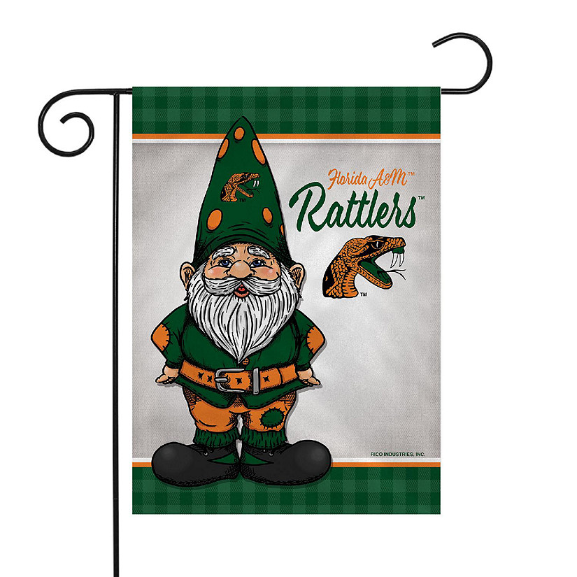 Rico Industries NCAA Florida A&M Rattlers - FAMU Gnome Spring 13" x 18" Double Sided Garden Flag Image