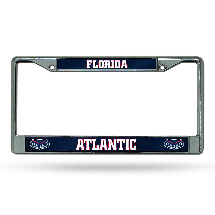 Rico Industries NCAA  Florida Atlantic Owls  12" x 6" Chrome Frame With Decal Inserts - Car/Truck/SUV Automobile Accessory Image