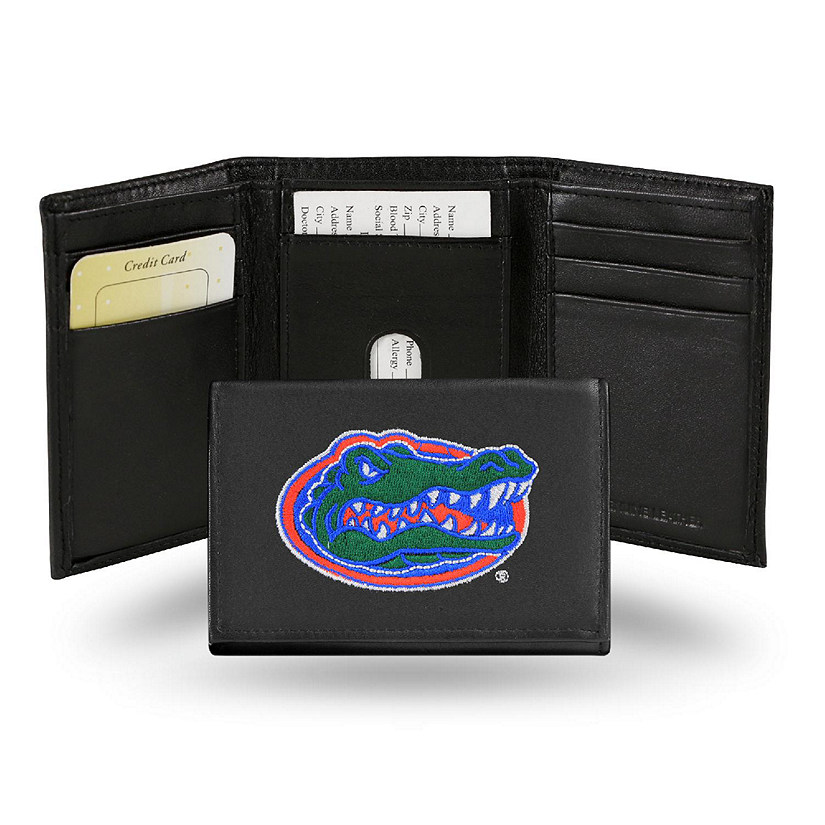 Rico Industries NCAA Florida Gators Embroidered Genuine Leather Tri-fold Wallet 3.25" x 4.25" - Slim Image
