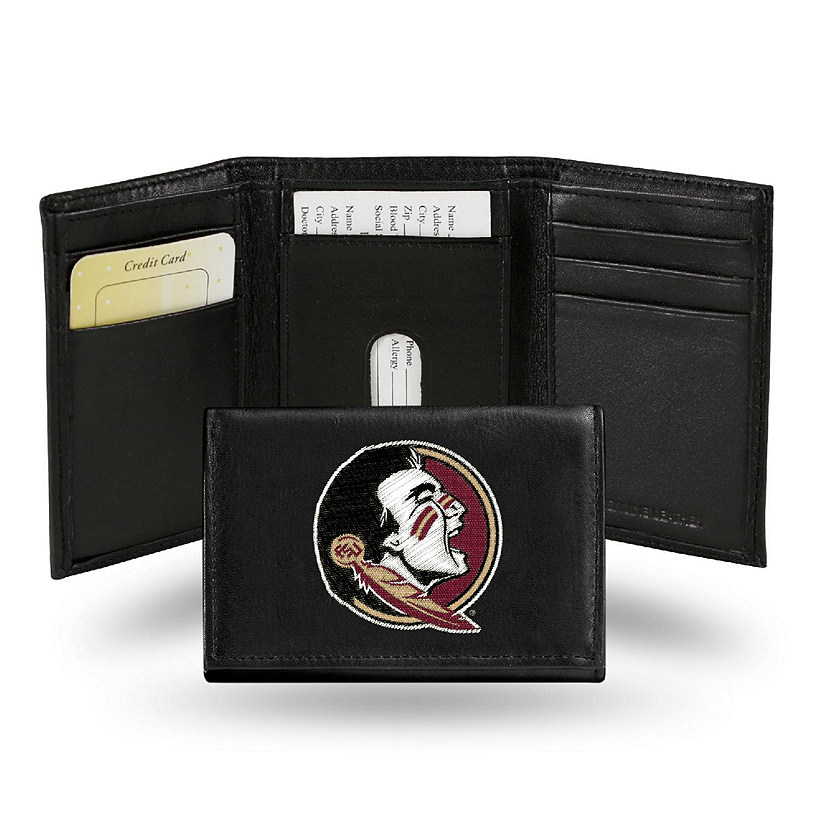 Rico Industries NCAA Florida State Seminoles Embroidered Genuine Leather Tri-fold Wallet 3.25" x 4.25" - Slim Image