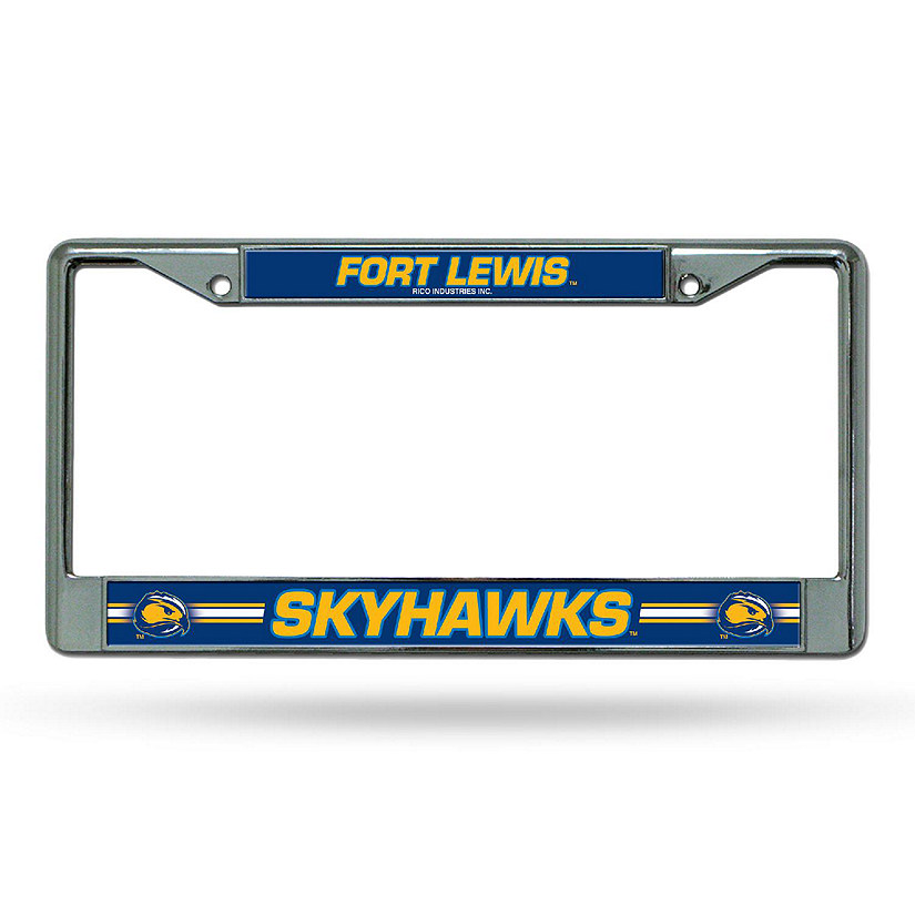 Rico Industries NCAA  Fort Lewis Skyhawks  12" x 6" Chrome Frame With Decal Inserts - Car/Truck/SUV Automobile Accessory Image