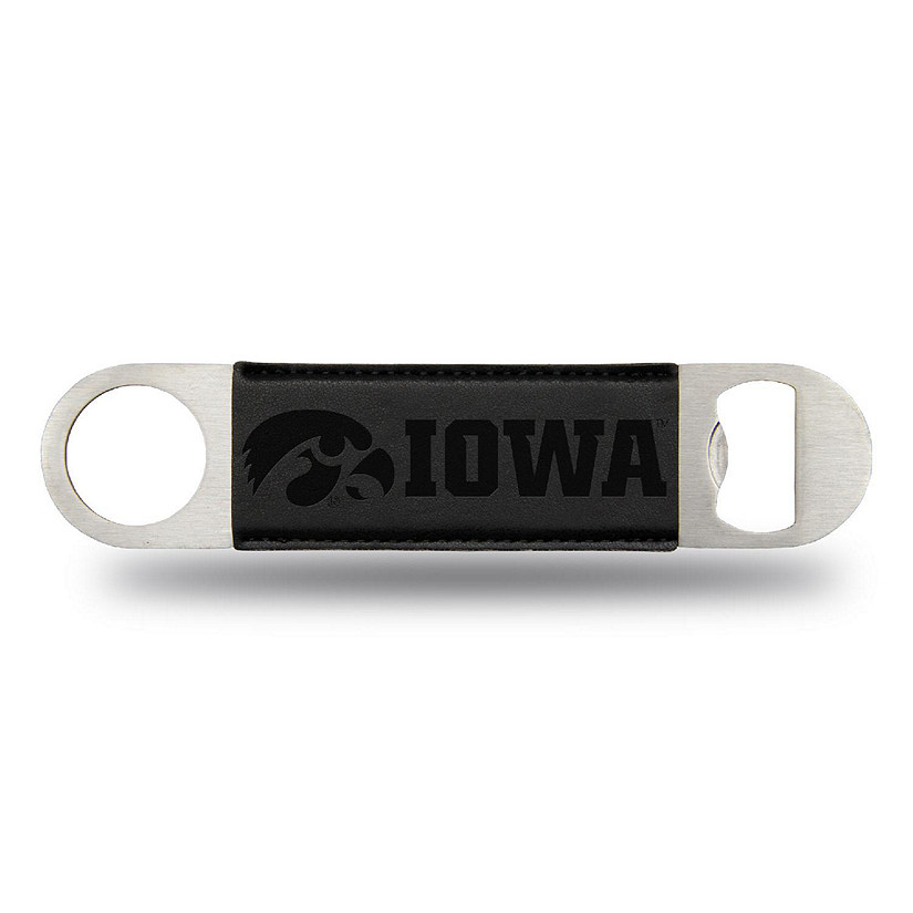 Rico Industries NCAA  Iowa Hawkeyes Black Faux Leather Laser Engraved Bar Blade - Great Beverage Accessory for Game Day Image