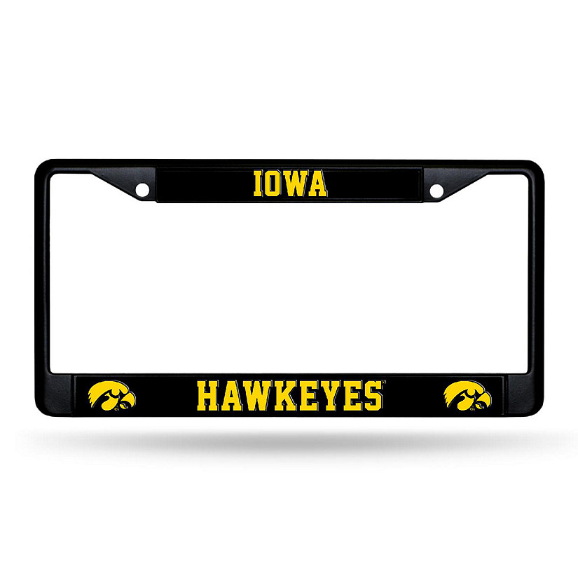 Rico Industries NCAA  Iowa Hawkeyes Primary Black Chrome Frame with Plastic Inserts 12" x 6" Car/Truck Auto Accessory Image