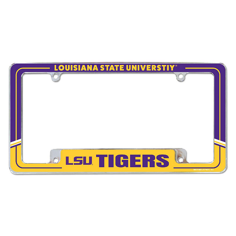 Rico Industries NCAA  LSU Tigers Two-Tone 12" x 6" Chrome All Over Automotive License Plate Frame for Car/Truck/SUV Image