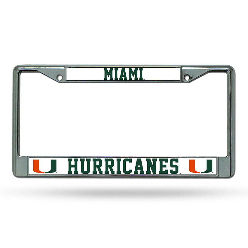 Rico Industries NCAA  Miami Hurricanes - The U Premium 12" x 6" Chrome Frame With Plastic Inserts - Car/Truck/SUV Automobile Accessory Image