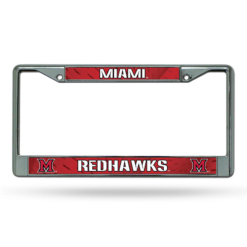 Rico Industries NCAA  Miami of Ohio Redhawks  12" x 6" Chrome Frame With Decal Inserts - Car/Truck/SUV Automobile Accessory Image