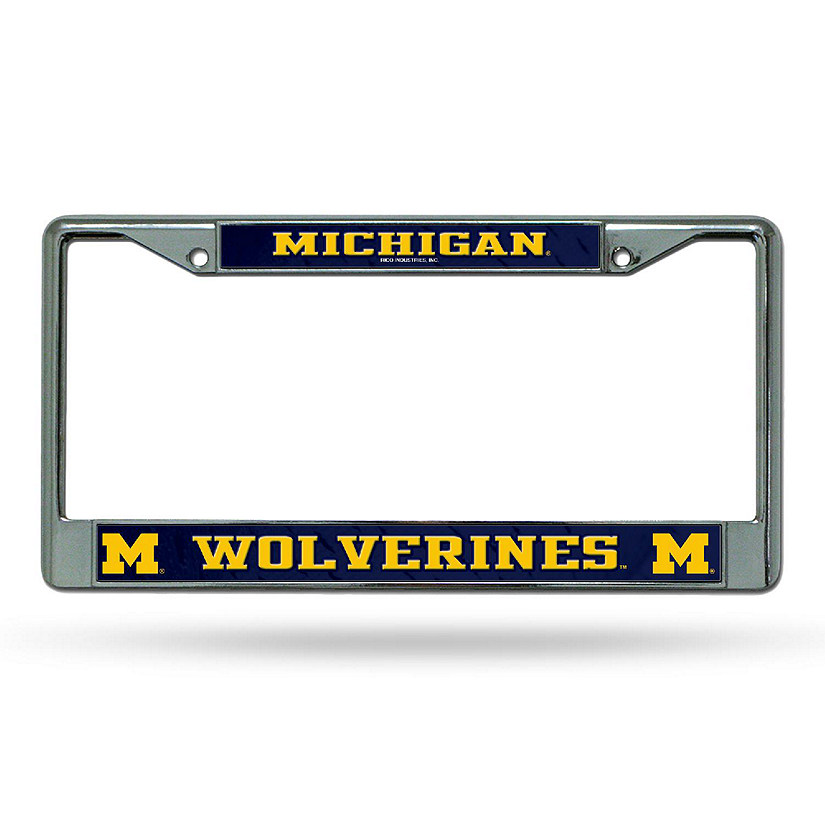Rico Industries NCAA  Michigan Wolverines  12" x 6" Chrome Frame With Decal Inserts - Car/Truck/SUV Automobile Accessory Image