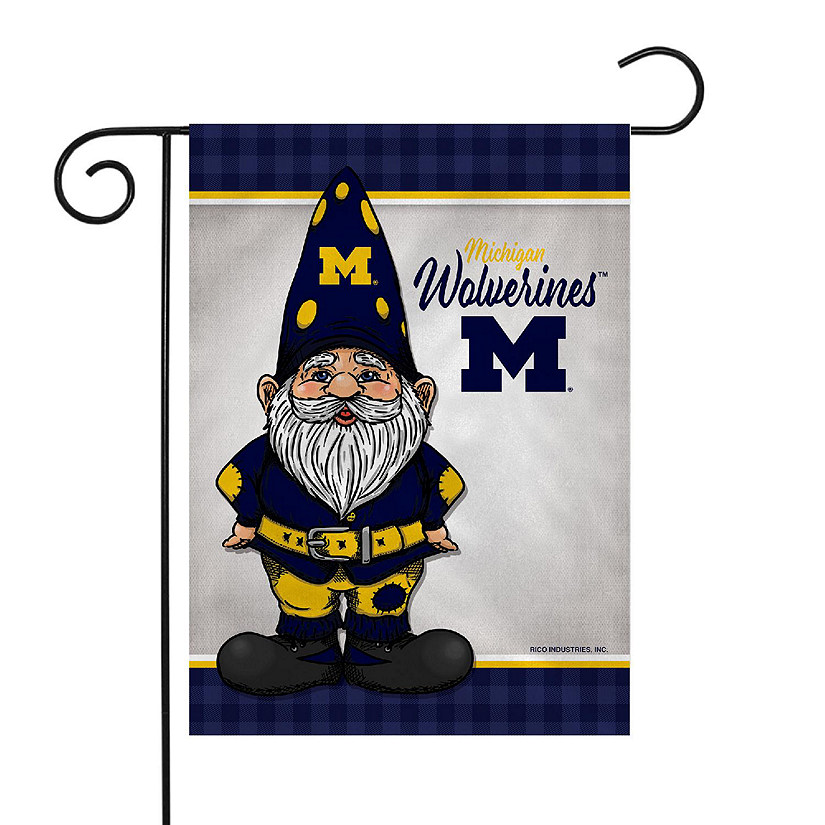 Rico Industries NCAA Michigan Wolverines Gnome Spring 13" x 18" Double Sided Garden Flag Image