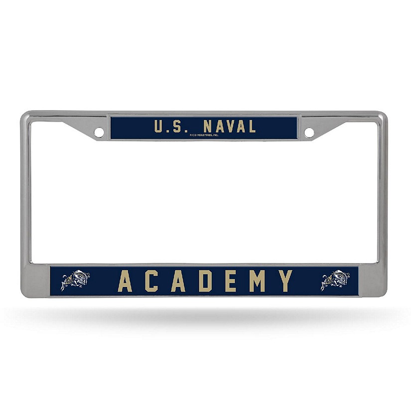 Rico Industries NCAA  Naval Academy Midshipmen  12" x 6" Chrome Frame With Decal Inserts - Car/Truck/SUV Automobile Accessory Image