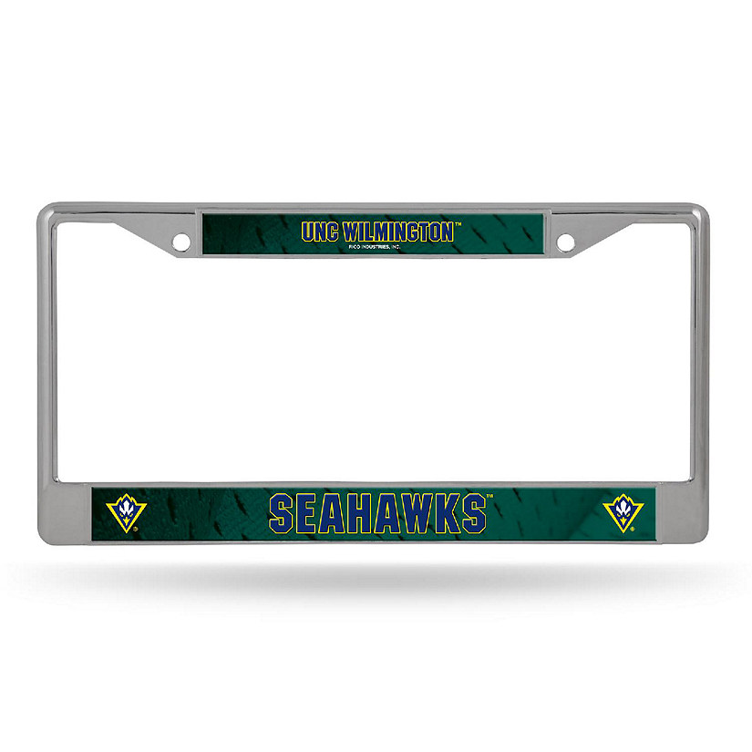 Rico Industries NCAA  North Carolina-Wilmington Seahawks  12" x 6" Chrome Frame With Decal Inserts - Car/Truck/SUV Automobile Accessory Image