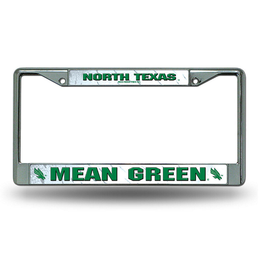 Rico Industries NCAA  North Texas Mean Green  12" x 6" Chrome Frame With Decal Inserts - Car/Truck/SUV Automobile Accessory Image