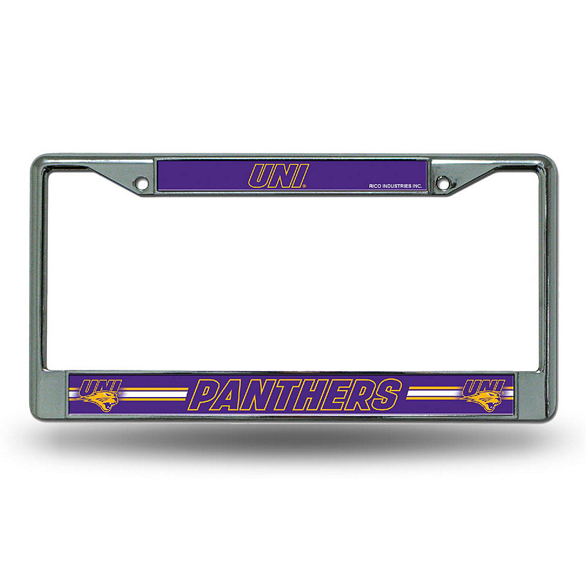 Rico Industries NCAA  Northern Iowa Panthers  12" x 6" Chrome Frame With Decal Inserts - Car/Truck/SUV Automobile Accessory Image