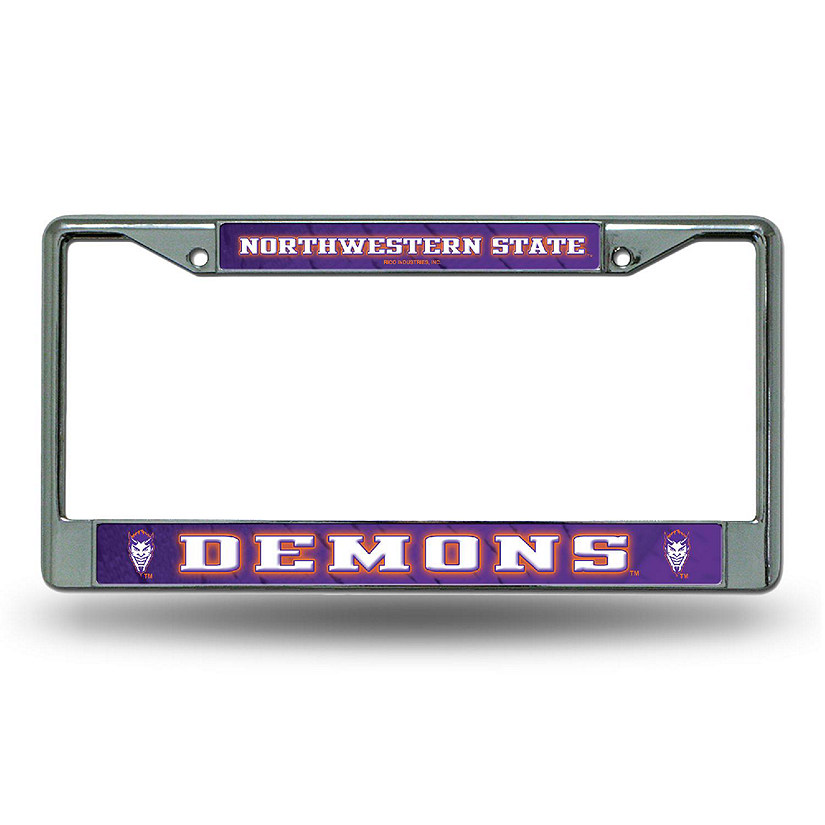 Rico Industries NCAA  Northwestern State Demons  12" x 6" Chrome Frame With Decal Inserts - Car/Truck/SUV Automobile Accessory Image