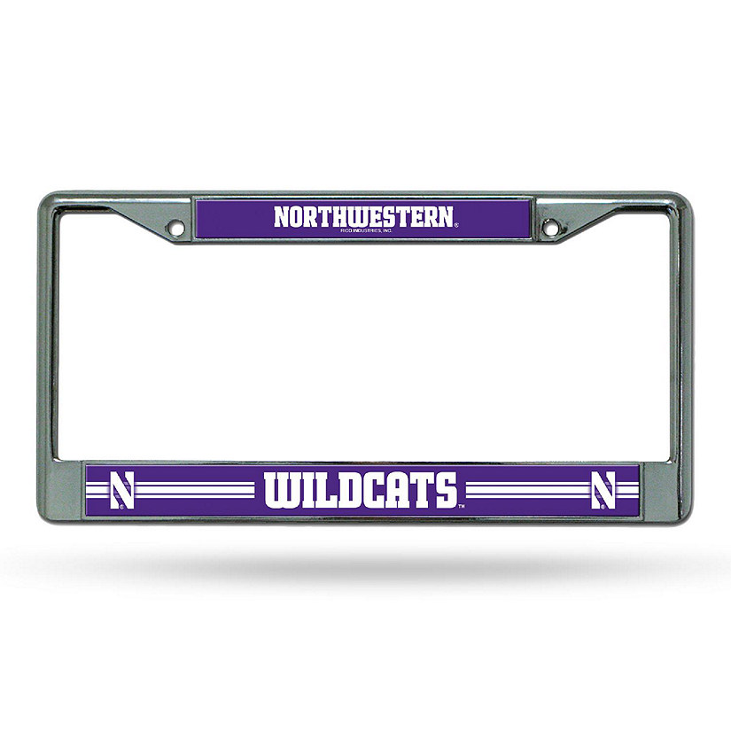 Rico Industries NCAA  Northwestern Wildcats  12" x 6" Chrome Frame With Decal Inserts - Car/Truck/SUV Automobile Accessory Image