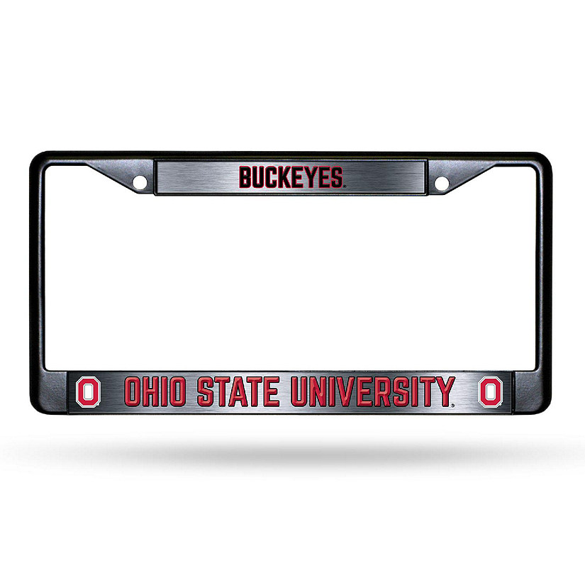 Rico Industries NCAA  Ohio State Buckeyes Black Game Day Black Chrome Frame with Printed Inserts 12" x 6" Car/Truck Auto Accessory Image