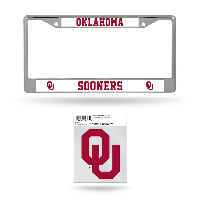 Rico Industries NCAA  Oklahoma Sooners  12" x 6" Chrome Frame With Plastic Inserts - Car/Truck/SUV Automobile Accessory Image