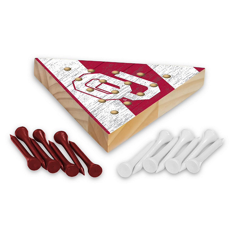 Rico Industries NCAA  Oklahoma Sooners  4.5" x 4" Wooden Travel Sized Pyramid Game - Toy Peg Games - Triangle - Family Fun Image