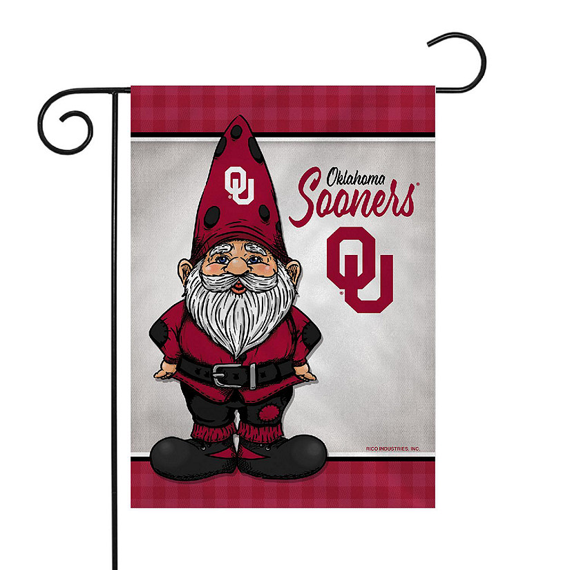 Rico Industries NCAA Oklahoma Sooners Gnome Spring 13" x 18" Double Sided Garden Flag Image