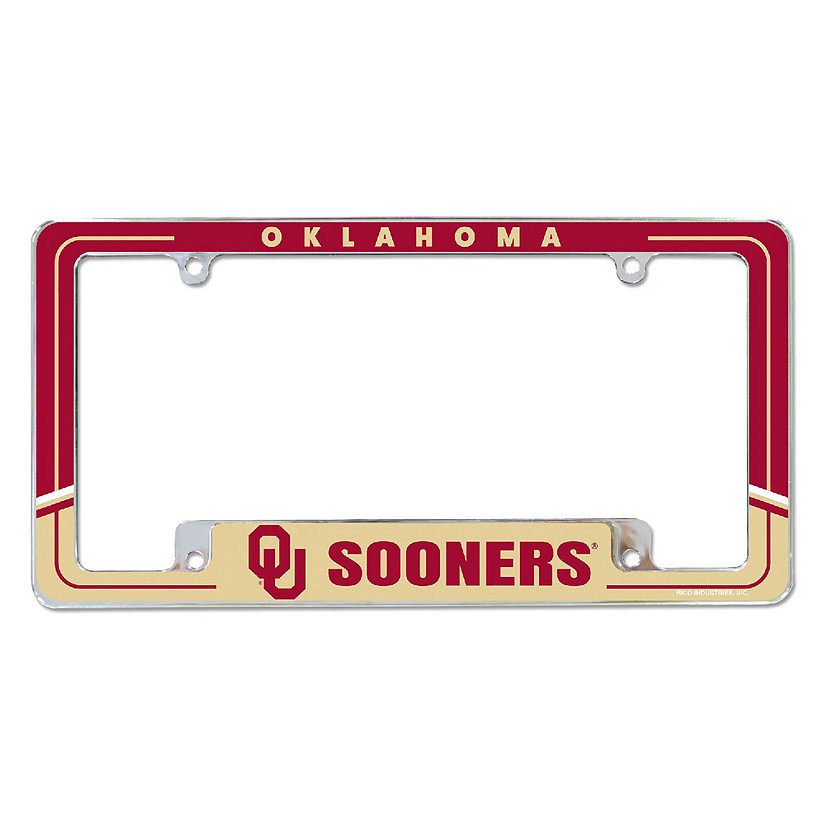 Rico Industries NCAA  Oklahoma Sooners Two-Tone 12" x 6" Chrome All Over Automotive License Plate Frame for Car/Truck/SUV Image
