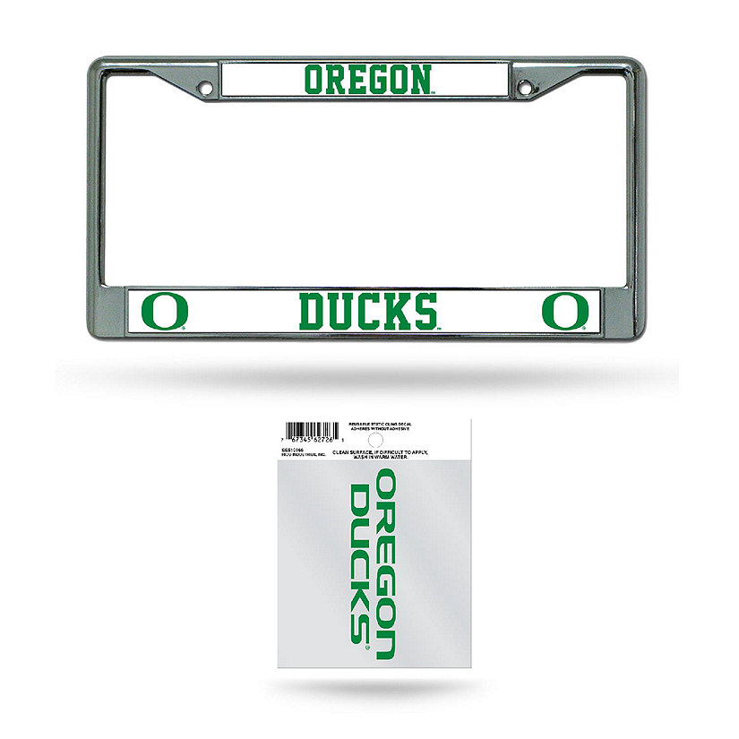 Rico Industries NCAA  Oregon Ducks  12" x 6" Chrome Frame With Plastic Inserts - Car/Truck/SUV Automobile Accessory Image