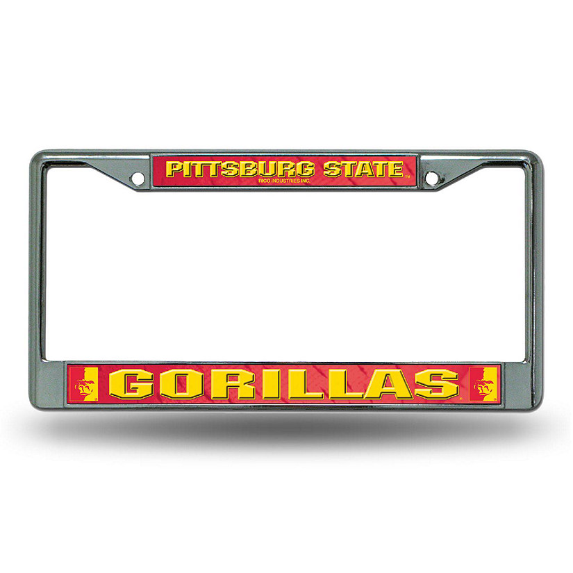 Rico Industries NCAA  Pittsburg State Gorillas  12" x 6" Chrome Frame With Decal Inserts - Car/Truck/SUV Automobile Accessory Image