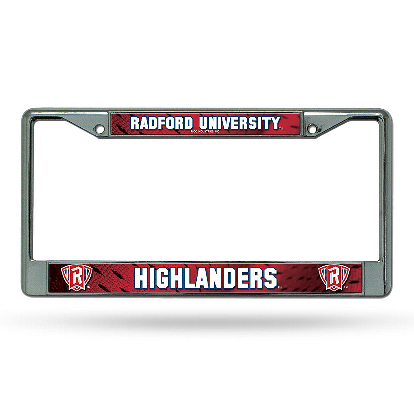 Rico Industries NCAA  Radford  Highlanders  12" x 6" Chrome Frame With Decal Inserts - Car/Truck/SUV Automobile Accessory Image