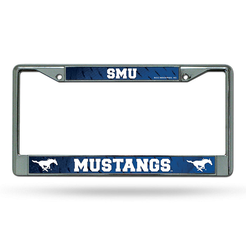 Rico Industries NCAA  Southern Methodist Mustangs  12" x 6" Chrome Frame With Decal Inserts - Car/Truck/SUV Automobile Accessory Image