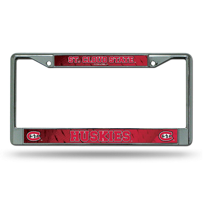 Rico Industries NCAA  St. Cloud State Huskies  12" x 6" Chrome Frame With Decal Inserts - Car/Truck/SUV Automobile Accessory Image