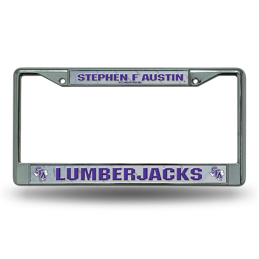 Rico Industries NCAA  Stephen F. Austin Lumberjacks  12" x 6" Chrome Frame With Decal Inserts - Car/Truck/SUV Automobile Accessory Image