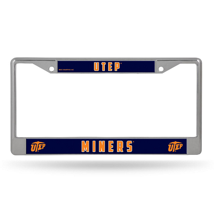 Rico Industries NCAA  Texas-El Paso Miners - UTEP  12" x 6" Chrome Frame With Decal Inserts - Car/Truck/SUV Automobile Accessory Image