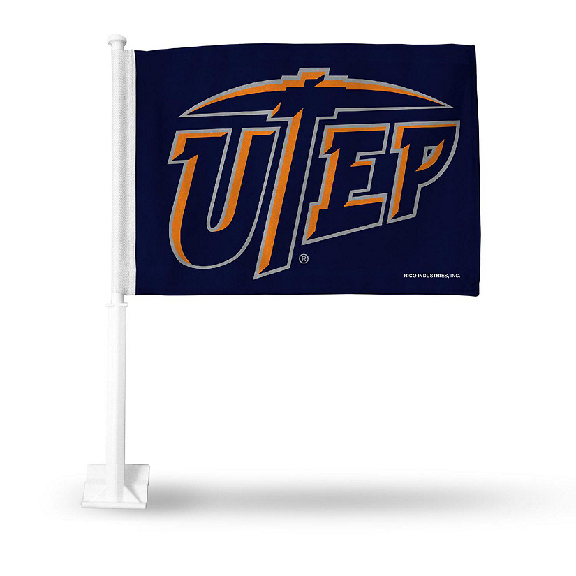 Rico Industries NCAA  Texas-El Paso Miners - UTEP Alternate Double Sided Car Flag -  16" x 19" - Strong Pole that Hooks Onto Car/Truck/Automobile Image