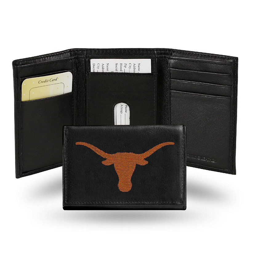 Rico Industries NCAA Texas Longhorns Embroidered Genuine Leather Tri-fold Wallet 3.25" x 4.25" - Slim Image