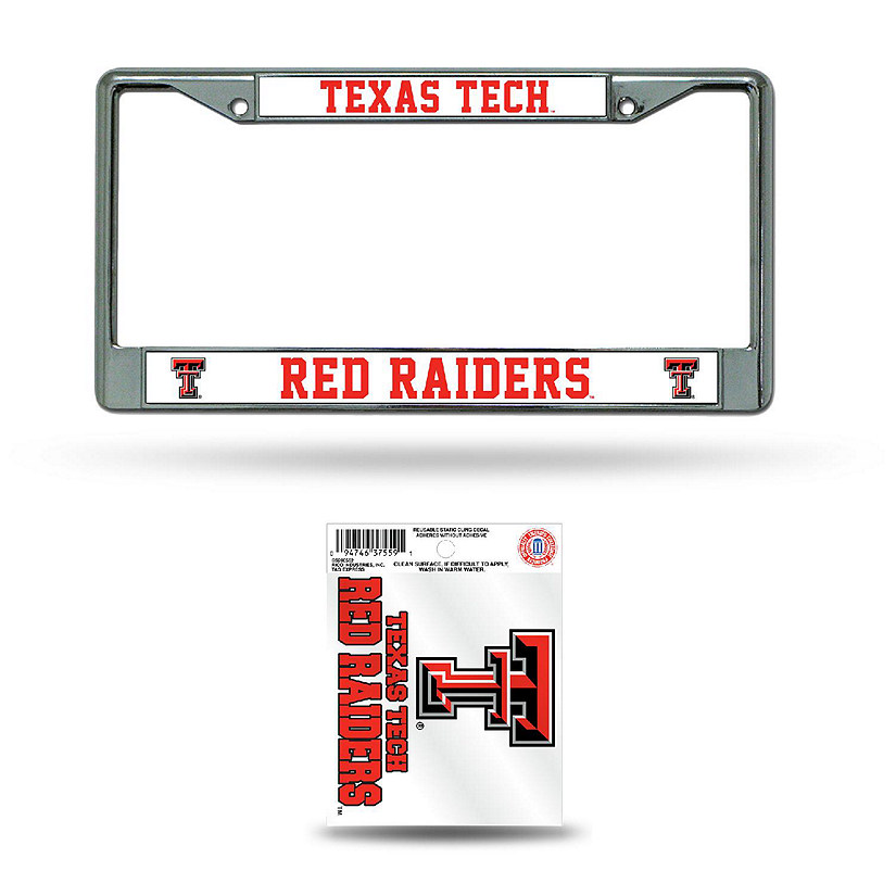 Rico Industries NCAA  Texas Tech Red Raiders  12" x 6" Chrome Frame With Plastic Inserts - Car/Truck/SUV Automobile Accessory Image