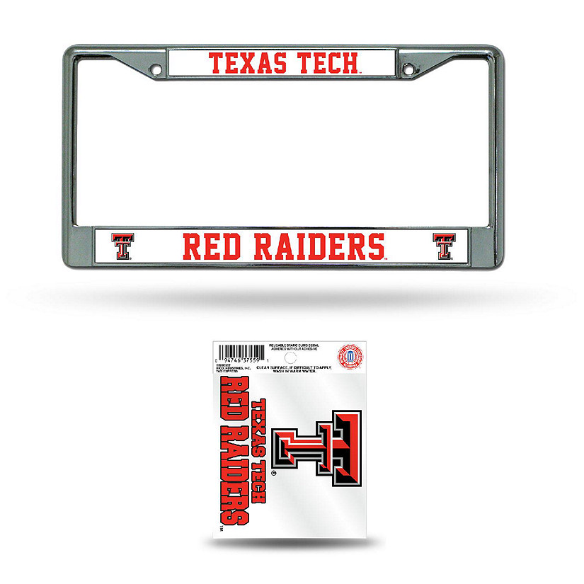 Rico Industries NCAA  Texas Tech Red Raiders  12&quot; x 6&quot; Chrome Frame With Plastic Inserts - Car/Truck/SUV Automobile Accessory Image