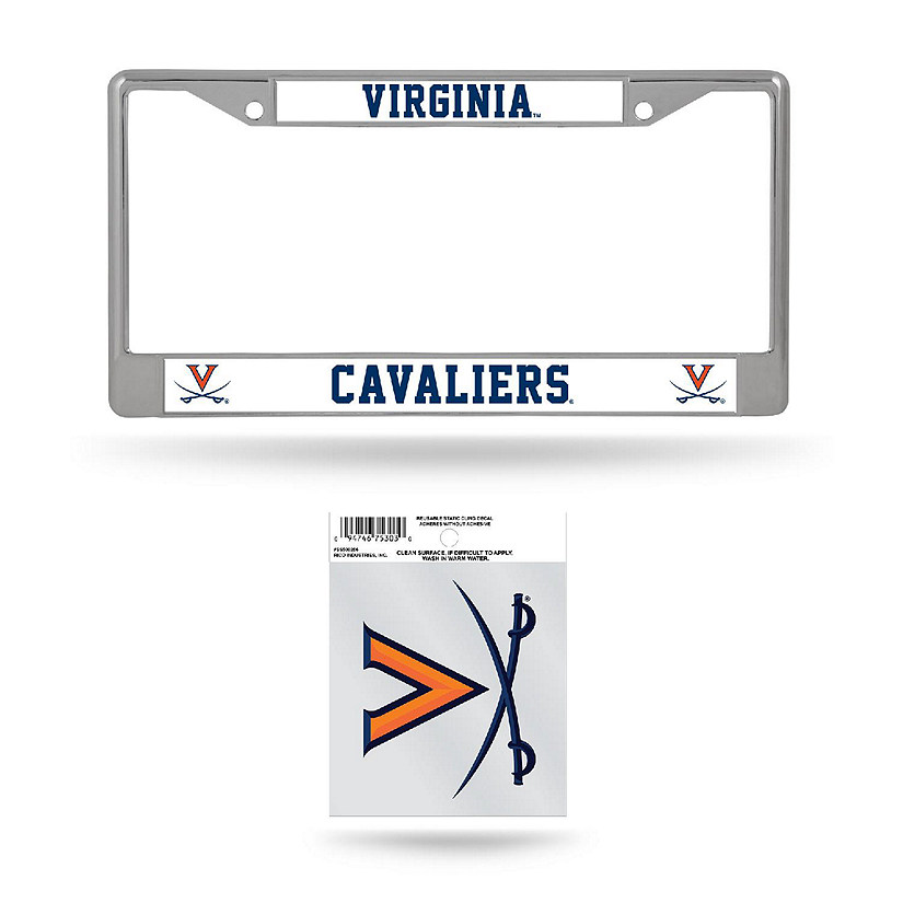Rico Industries NCAA  Virginia Cavaliers  12&quot; x 6&quot; Chrome Frame With Plastic Inserts - Car/Truck/SUV Automobile Accessory Image