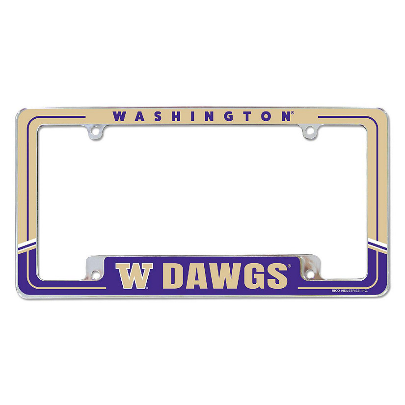 Rico Industries NCAA  Washington Huskies Two-Tone 12" x 6" Chrome All Over Automotive License Plate Frame for Car/Truck/SUV Image