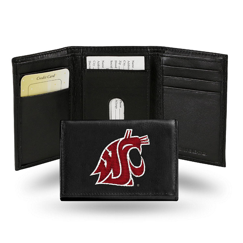Rico Industries NCAA Washington State Cougars Embroidered Genuine Leather Tri-fold Wallet 3.25" x 4.25" - Slim Image