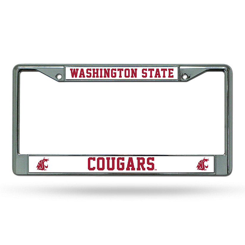 Rico Industries NCAA  Washington State Cougars - WSU Premium 12" x 6" Chrome Frame With Plastic Inserts - Car/Truck/SUV Automobile Accessory Image