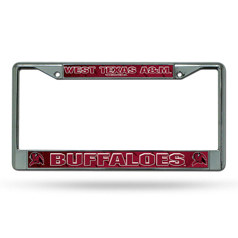 Rico Industries NCAA  West Texas A&m Buffalos  12" x 6" Chrome Frame With Decal Inserts - Car/Truck/SUV Automobile Accessory Image
