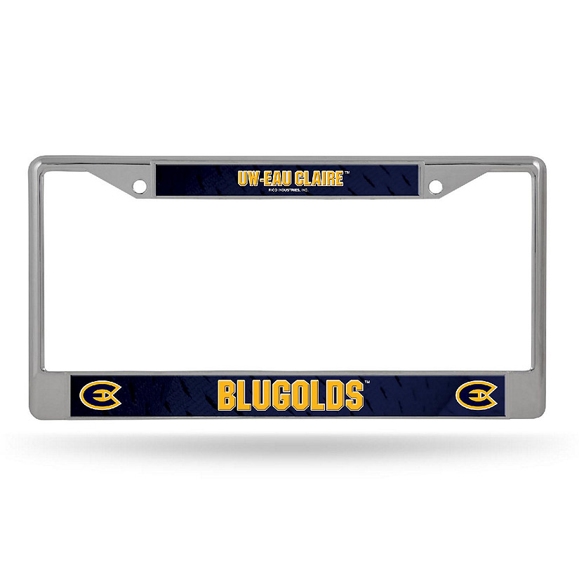 Rico Industries NCAA  Wisconsin-Eau Claire Blugolds  12" x 6" Chrome Frame With Decal Inserts - Car/Truck/SUV Automobile Accessory Image