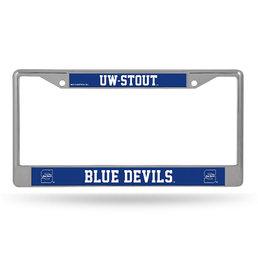 Rico Industries NCAA  Wisconsin-Stout Blue Devils Standard 12" x 6" Chrome Frame With Decal Inserts - Car/Truck/SUV Automobile Accessory Image