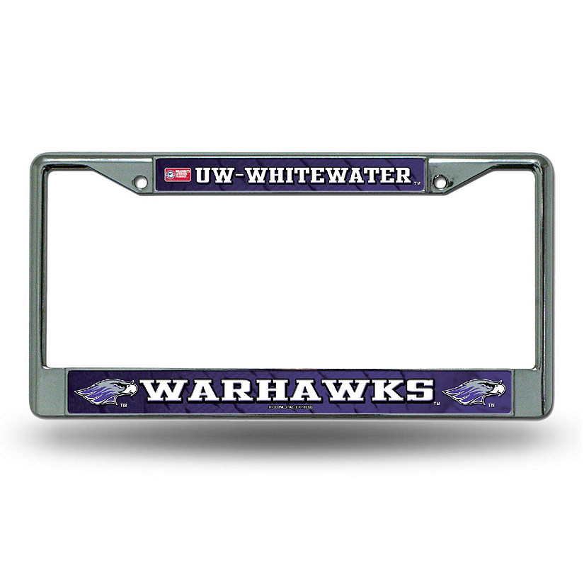 Rico Industries NCAA  Wisconsin-Whitewater Warhawks Standard 12" x 6" Chrome Frame With Decal Inserts - Car/Truck/SUV Automobile Accessory Image
