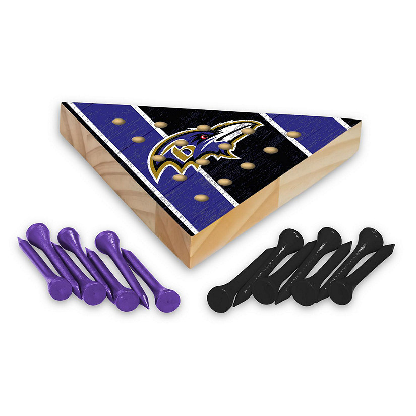 Rico Industries NFL Football Baltimore Ravens  4.5" x 4" Wooden Travel Sized Pyramid Game - Toy Peg Games - Triangle - Family Fun Image