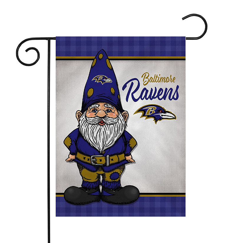 Rico Industries NFL Football Baltimore Ravens Gnome Spring 13" x 18" Double Sided Garden Flag Image