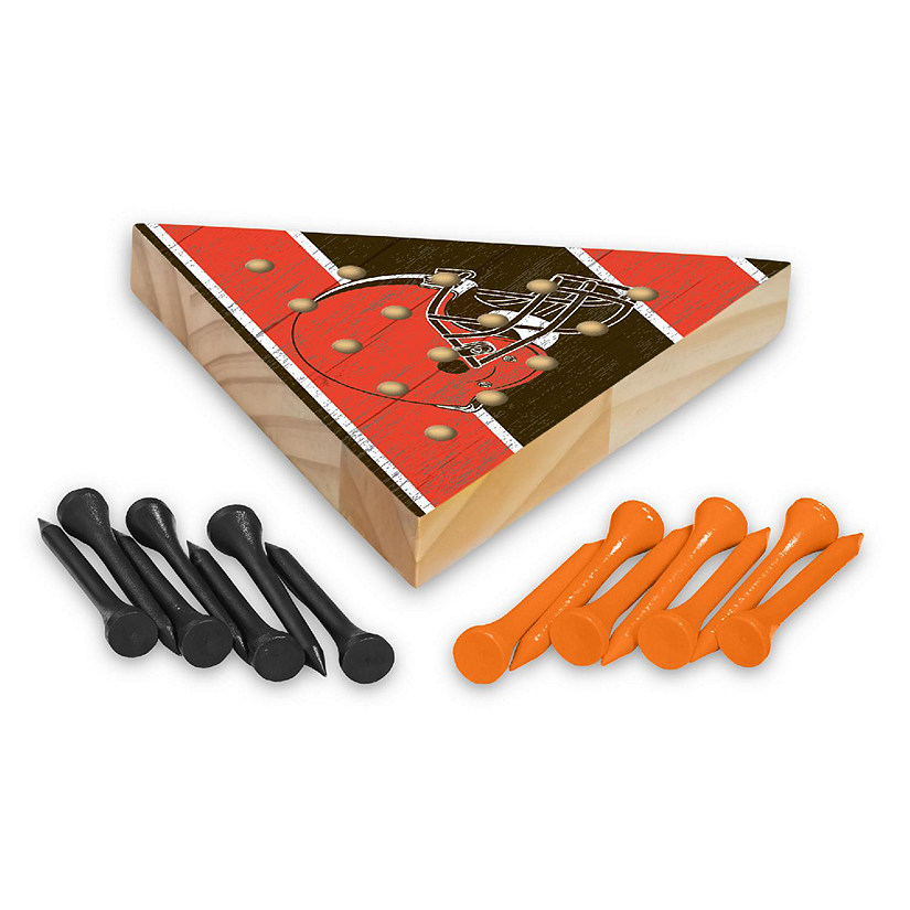 Rico Industries NFL Football Cleveland Browns  4.5" x 4" Wooden Travel Sized Pyramid Game - Toy Peg Games - Triangle - Family Fun Image