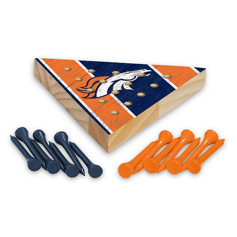 Rico Industries NFL Football Denver Broncos  4.5" x 4" Wooden Travel Sized Pyramid Game - Toy Peg Games - Triangle - Family Fun Image