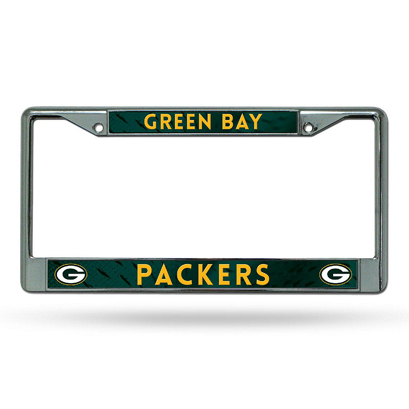 Rico Industries NFL Football Green Bay Packers  12" x 6" Chrome Frame With Decal Inserts - Car/Truck/SUV Automobile Accessory Image